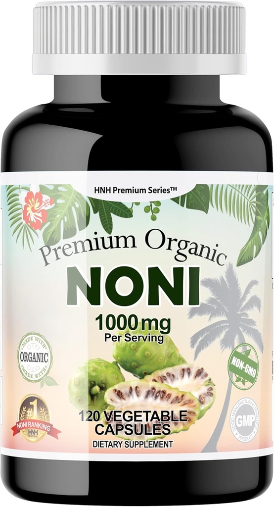 Dr.K&C HNHusa Premium Organic Noni 1000 mg 120 Veggie kapsulas Jaudīgi, tīri antioksidanti Atbalsts Imūnsistēma Kopumā veselība Morinda Citrifolia ekstrakts Vegan Non GMO Nav Filera piedevas