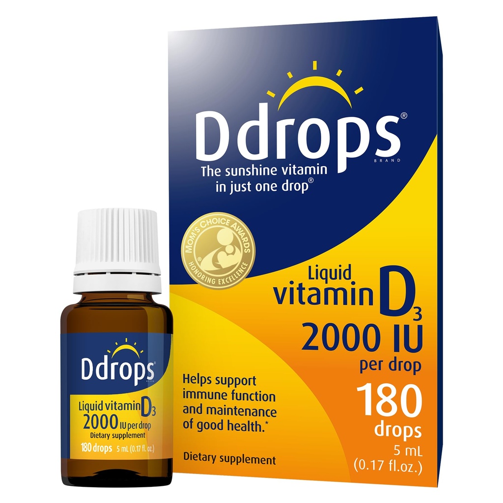 Ddrops Pieaugušiem 2000IU 180 pilieni - Šķidrais vitamīns D3 Papildinājums, kas atbalsta spēcīgus kaulus un imūnsistēmu