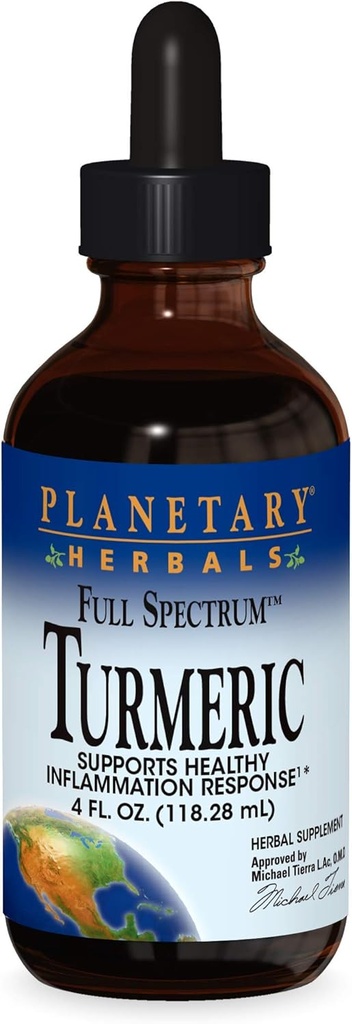 Planetary Herbals Turmeric Extract Full Spectrum Liquid, Antioksidantu un veselīga iekaisuma reakcijas atbalsts, 4 atveres