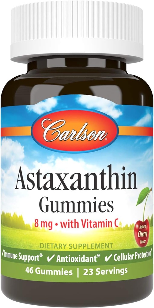 Carlson - Astaksantīns Gumijas, ar C vitamīnu, imūno atbalstu, antioksidantu, sirds veselību, ne-GMO, ķiršu Flavor, 46 veģetāriešiem