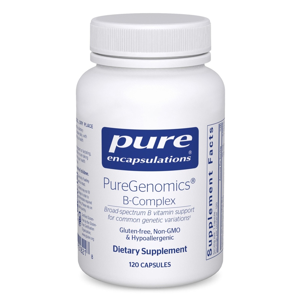 Pure Encapsulations PureGenomics B-Complex - Plašs spektrs B Vitamīnu atbalsts ģenētiskajai ekspresijai, šūnu funkcijai, hormonu ražošanai un enerģijas metabolismam* - ar B12 un B6–120 vitamīnu kapsulām