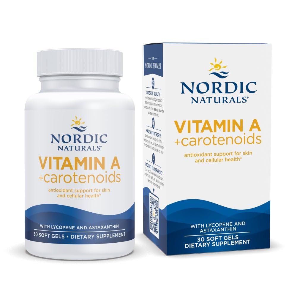 Nordic Naturals A vitamīns + karotinoīdi, neflavorēti - 30 mīksti gels - likopēns un astaksantīns - atbalsta ādu, šūnu veselību - ne-GMO - 30 Kalpo