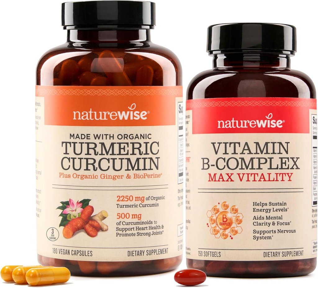 NatureWise kurkumīns Turmeric 2250mg & Vitamīnu B komplekss sievietēm un vīriešiem - 150 Softgels Celulārā enerģija Garīgā skaidrība Atbalsts