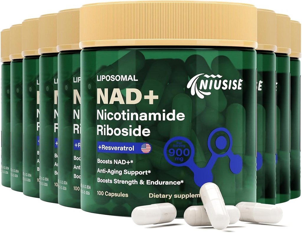 NAD papildinājums, NAD nikotīnamīds Ribosīds 900 Mg vīriešiem un sievietēm, liposomālā NAD+ Papildinājums ar nikotīnamīdu Riboside, Resveratrol & Quercetin, Enerģija, Boost NAD+, 900 kapsulas