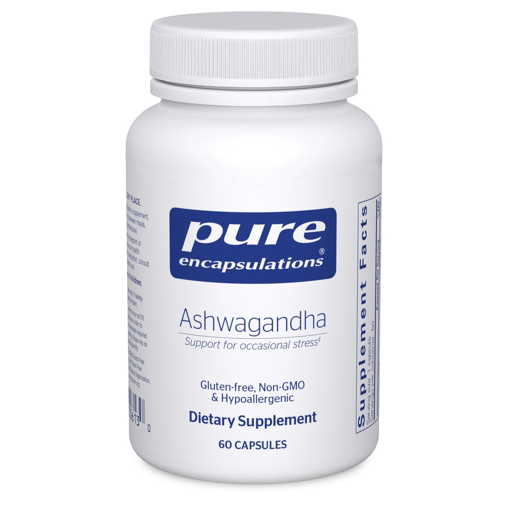 Pure Encapsulations Ashwagandha - 500 mg Ashwagandha ekstrakts - Metabolisma un stresa atbalsts - Imūnsupport - Bez ĢMO un Vegan - 60 kapsulas