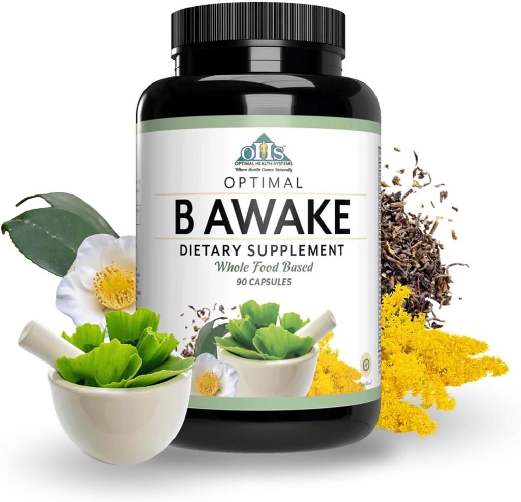 Optimālās veselības sistēmas B Awake --- Super B Vitamīnu/enerģijas maisījums un visa pārtika + enzīmi un probiotikas absorbcijai - 90 kapsulas