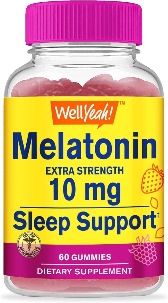 WellJā Melatonin 10mg Gumijas - 2 mēnešu piegādes - Dabīgs avots Flavor, bez zālēm Gummy Papildinājums - Gluten un Želatīns bez Veģetārietis - 60 Gumijas