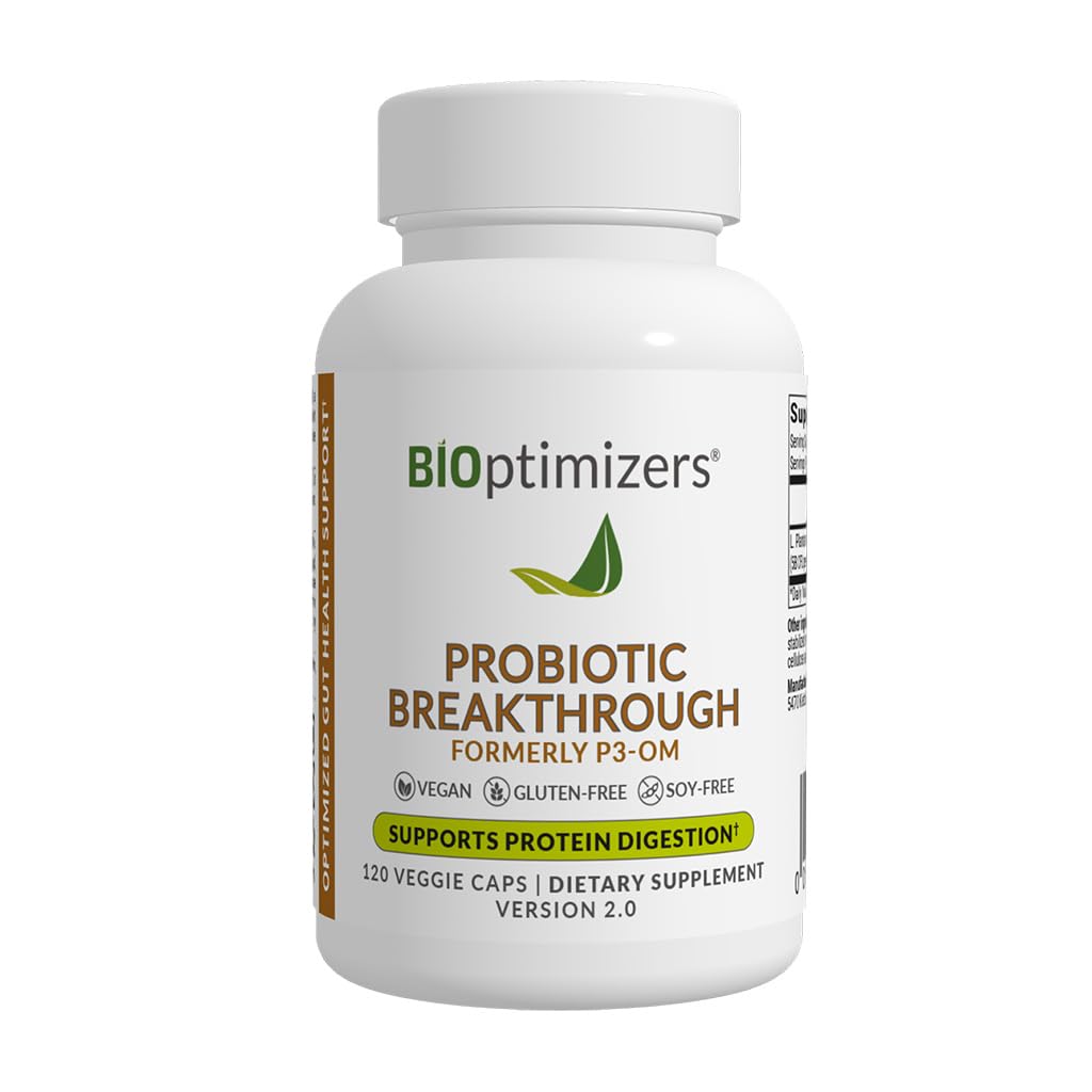 BiOptimizers Probiotikas Izrāviens – Lactobacillus Plantarum OM Probiotikas & Prebiotikas Veselības papildinājums Gut, Gremošanas un imūnās Atbalsta Probiotikas sievietēm Vīriešiem – 120 Vegan kapsulas