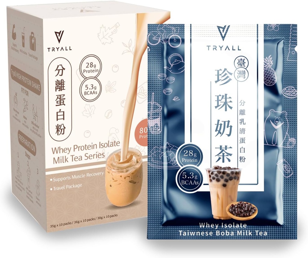 TRYALL Recharge Post Workout Papildinājums ikdienas muskuļu Builder & Recovery Papildinājums (Taivāna Bubble Piena tēja, 10 Packs)