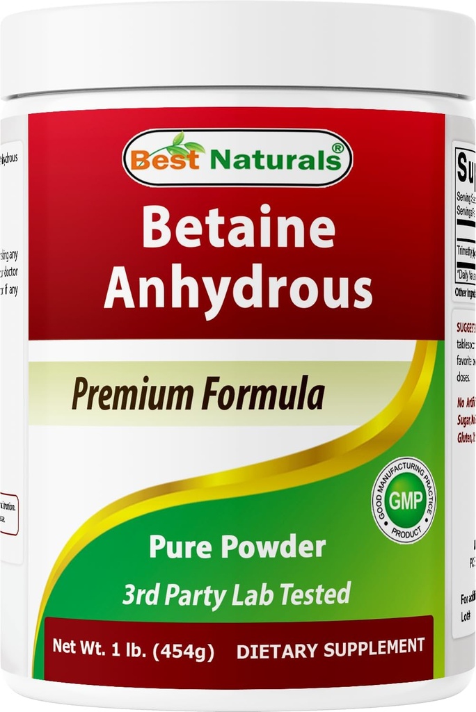 Best Naturals Betaine Bezūdens trimetilglicīns (TMG) Pure Pure Powder 1 Pound (1 LB (1. iepakojums))