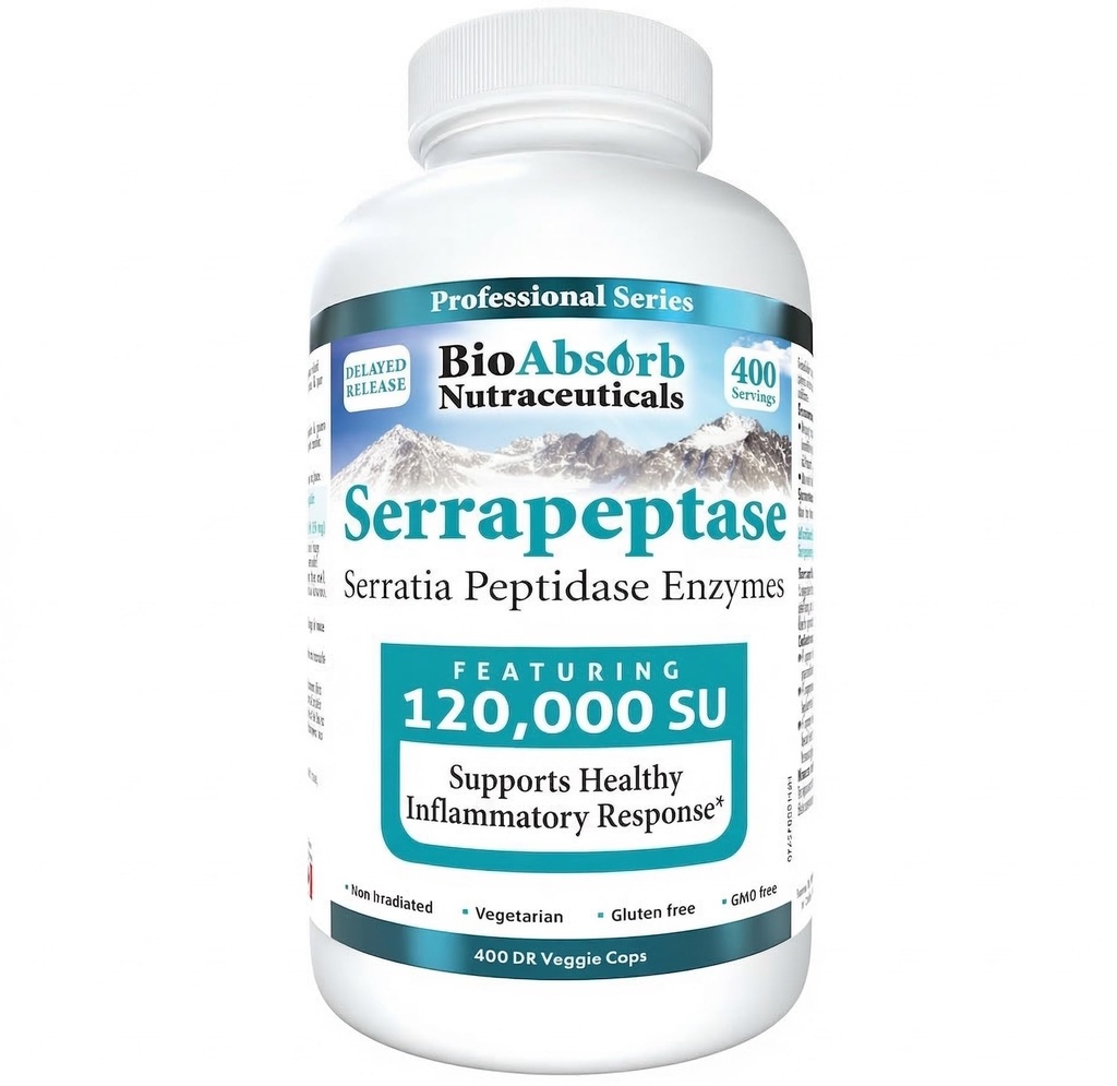 BioAbsorba serrapeptāzes papildinājums 120000 SPU, augsta potence, aizkavēta izdalīšanās