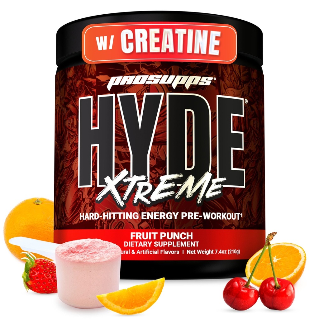 PROSUPPS Mr Hyde Xtreme Pre Workout Pulveris ar kreatīnu, Beta Alanine & Kofeīns – Ekstremāla enerģija, sūkņi, Focus & Performance - Fitness & Gym papildinājumi vīriešiem un sievietēm (Augu Punch, 30 Servējumi)