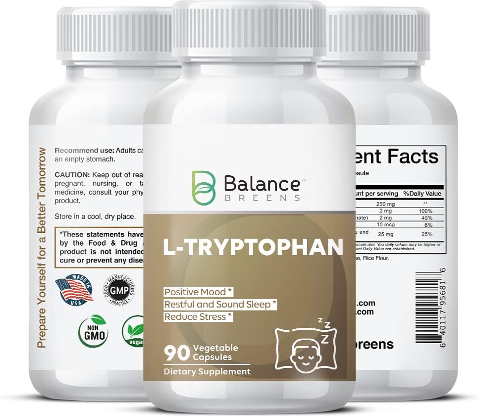 L-triptofāns 250 mg, 90 Veg kapsulas – papildinājums mierpilnam miegam un relaksācijai