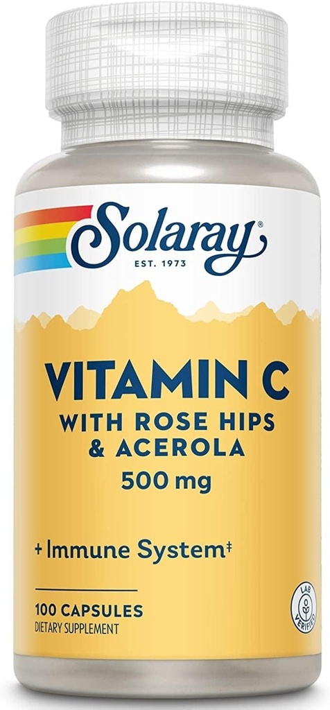 Solaray C w/Rose HIPS & Acerola, kapsulas (Btl-Plastic) 500 mg  - 100 Grāfs 2 iepakojumi