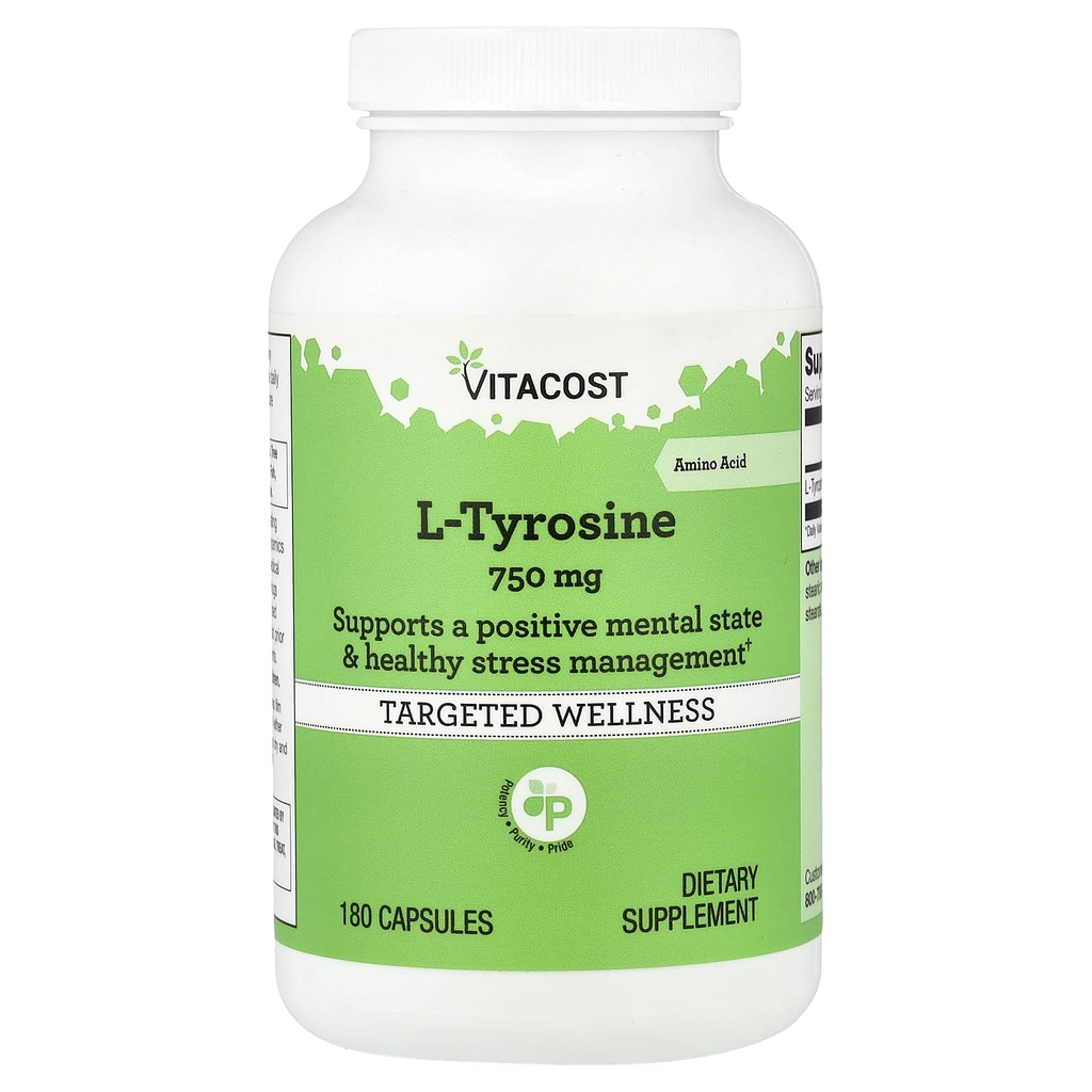 Vitacost L-tirozīns - 750 mg - 180 kapsulas