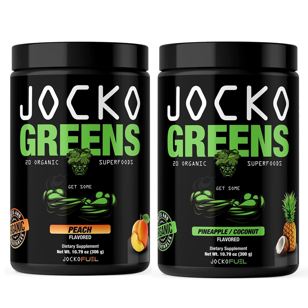 Jocko Fuel Greens pulvera paka - Greens & Superfood pulveris veselīgai zaļām sulām - Keto Friendly with Spirulina, Chlorella, Gremošanas enzīmi, & Probiotikas - 60 Kalpo