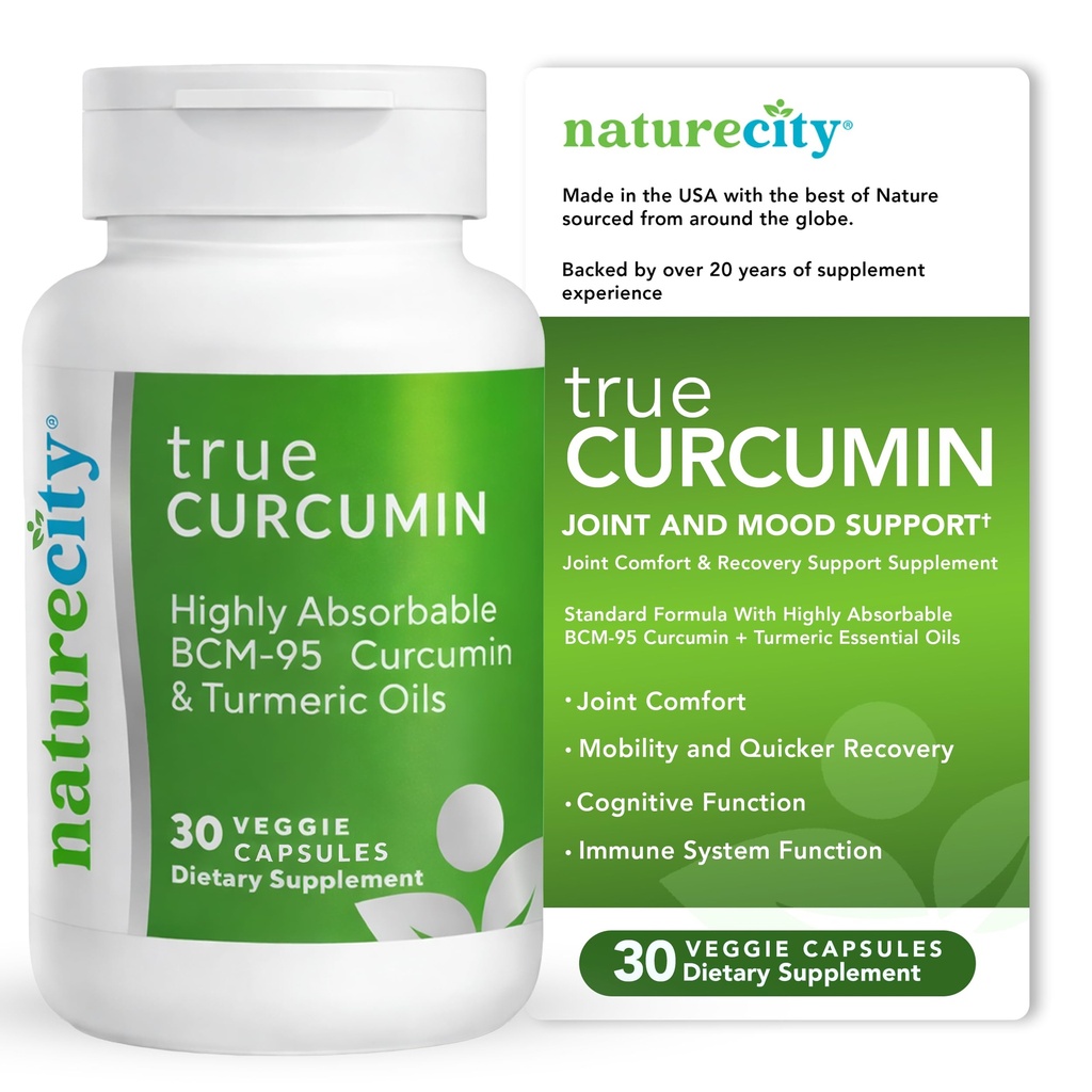 NatureCity True-Curcumin Turkmenis Papildinājums -- Non-GMO Tumeric un Curcumin 500mg Curcuma Kapsulas Vitamīnu piedevas - Līdz 700% Absorbcija (30 Dienas Piedāvājums) Palielināts