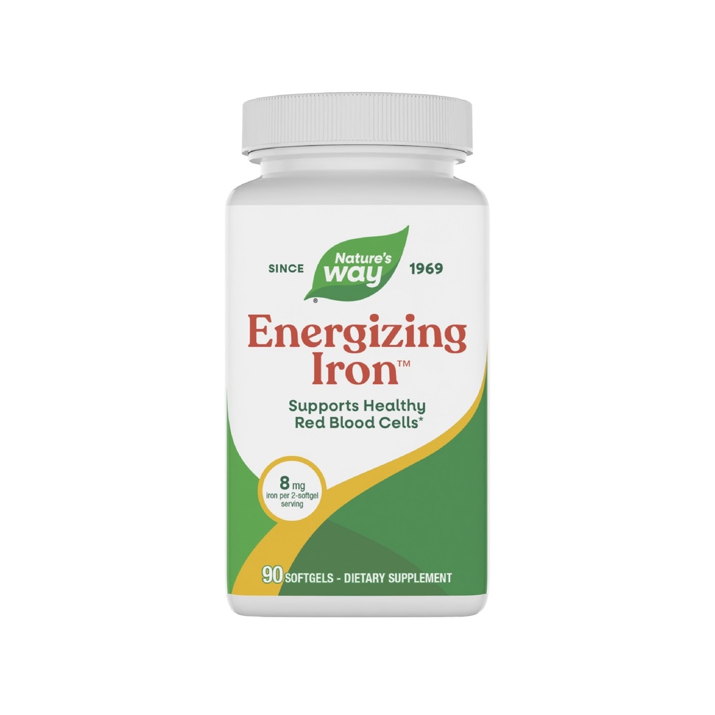 Dabas veids Energizing dzelzs - Sarkano asins šūnu atbalsts* - 8 mg Dzelzs, -200 μg Cyanocobalamin & vitamīns B12 per 2-Softgel Kalpošana - bez lipekļa - 90 Softgels