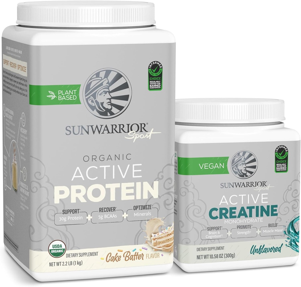 Sunwarrior Vegan Protein Powder USDA Organic - - 20 Kalpo kūku mīklas uzputots un kreatīnmonohidrāta pulveris - 60 Kalpo neflavored