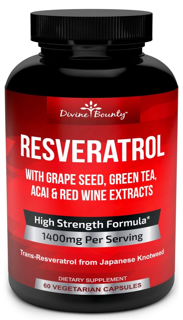 Resveratrol papildinājums - 1400mg Extra Strength Formula ar vīnogu sēklu ekstraktu, zaļās tējas ekstraktu, sarkanā vīna ekstraktu - 60 Veggie kapsulas
