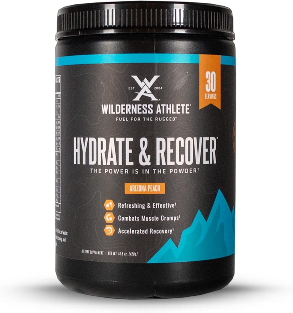 Wilderness Sportists - Hidrate & Atgūt ; Šķidruma hidrācijas pulveris Elektrolītu Dzēriens Mix - Atgūt ātrāku ar Bcaas - Hidrate Pulveris ar 1000mg C vitamīna - 30 Kalpojot Tub (Arizona Peach)