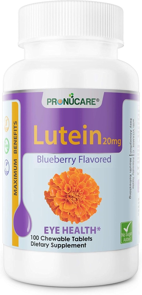 Luteīna esteri 20mg košļājamās tabletes acu veselībai - zilā gaismas aizsardzība, digitālās acu celma atvieglošana, antioksidantu atbalsts - melleņu uzlējums, bez lipekļa, ne-GMO, 100 grāvis