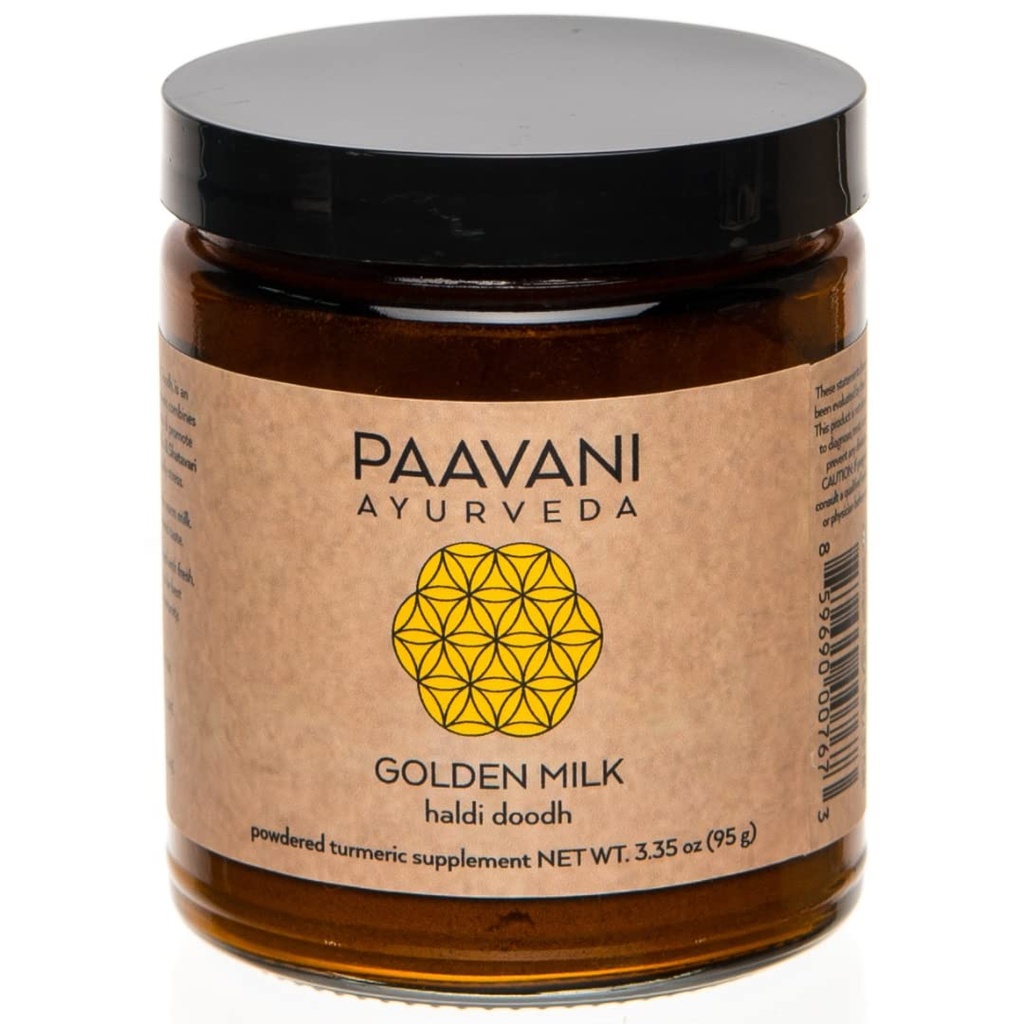 PAAVANI Ayurveda Zelta piens - ražots ASV - Ayurvedic Turmeric & Ashwagandha Blend - Pulverveida Pielikums - Haldi Doodh - 100% Organic - 38 Servē