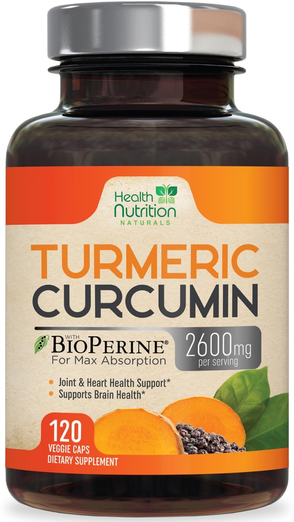 Kurkumīna papildinājums 2600mg - 95% Kurkuminoīdi ar Organic Turmeric & BioPerine Black Pipars Best Absorbcija, Dabas Vegan locītavu atbalsts, Non-GMO Tumeric, pudelēs ASV - 120 kapsulas