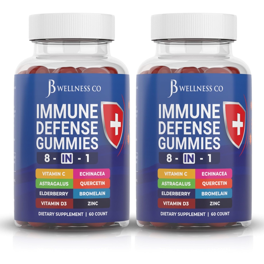 8 in 1 Imūnās aizsardzības pastiprinātājs Gumijas ar Astragalus Root, vitamīns C un cinks, vitamīns D3, plūškoka un Quercetin (2 iepakojumā)