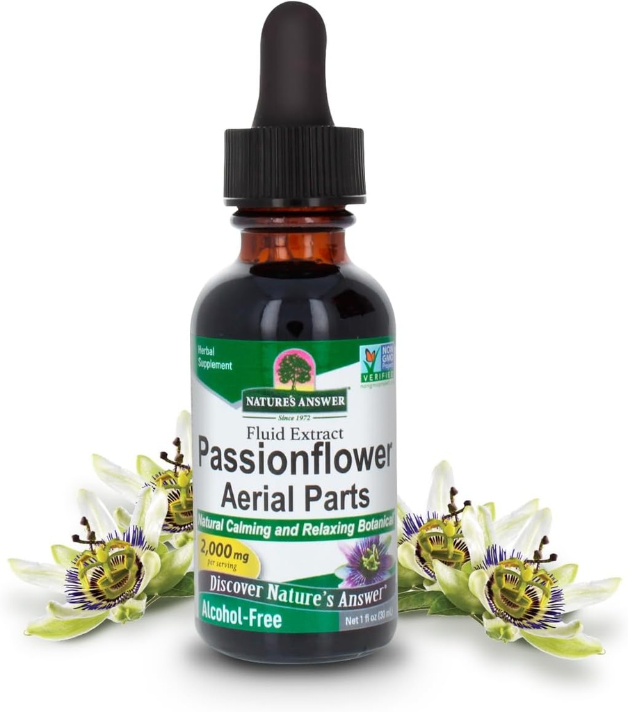 Dabas atbilžu Passion Flower 2000mg 1oz ekstrakts  ; šķidrs augu pincture papildinājums Drops ; Dabīgs botāniskais ; Non-GMO, Alkohols un glutēns-free, Vegan 1oz; 2 Iepakojums
