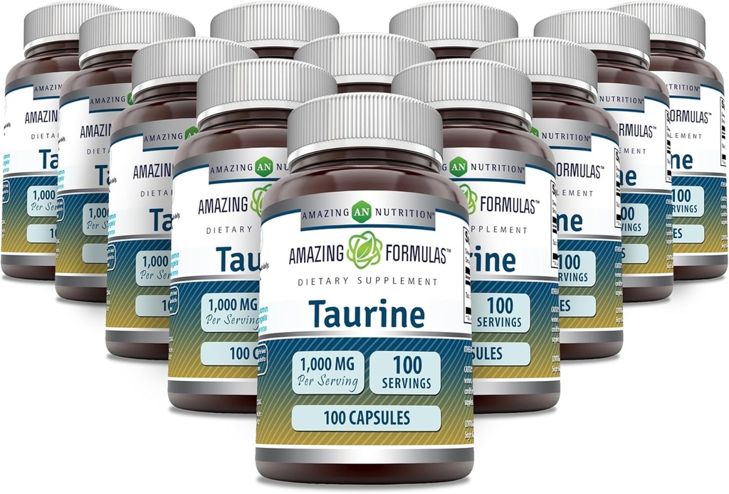 Amazing Formulas Taurine 1000mg Kapsulas Aminoskābju papildinājums           ; Nav GMO; bez lipekļa; ražots ASV (100 Grāfs; 12 Pack)