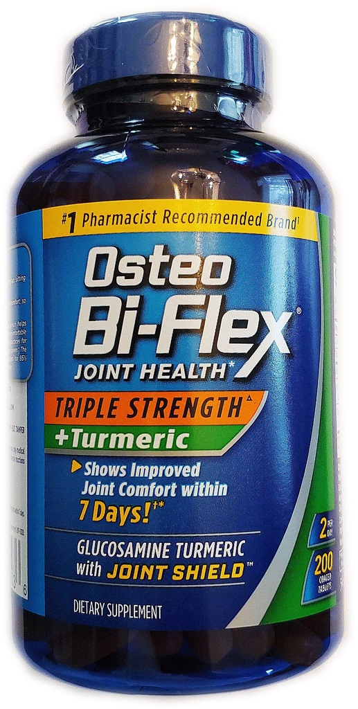Osteo Bi- Flex, Triple Strength + Turmeric, 200 tabletes, ar Glikozamīna HCI un Turmeric Curcumin, locītavu papildinājums vīriešiem un sievietēm