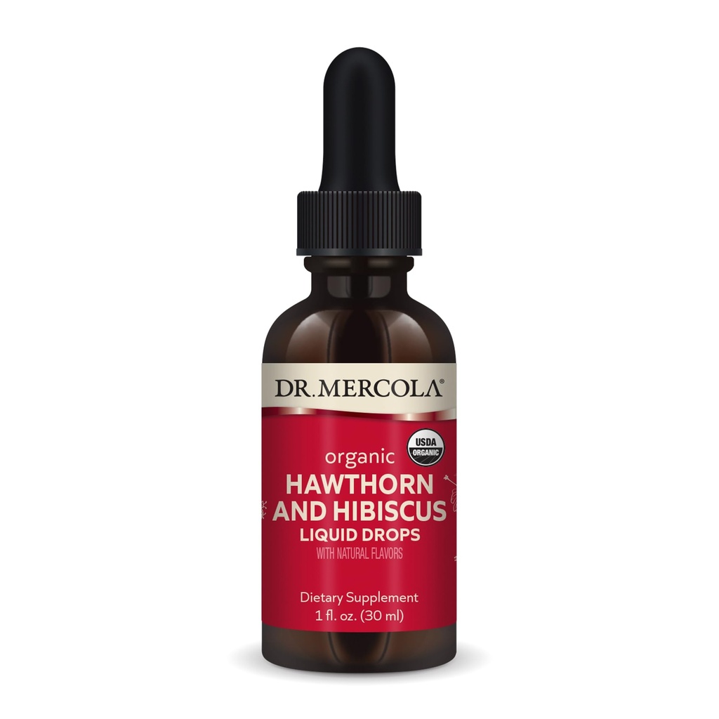 Dr. Mercola Organic Hawthorn un Hibiscus Liquid Drops Diētiskās piedevas, 30 Kalpo (30 Dropers), Nav ĢMO, Nav lipekļa, Bez sojas, USDA Organic