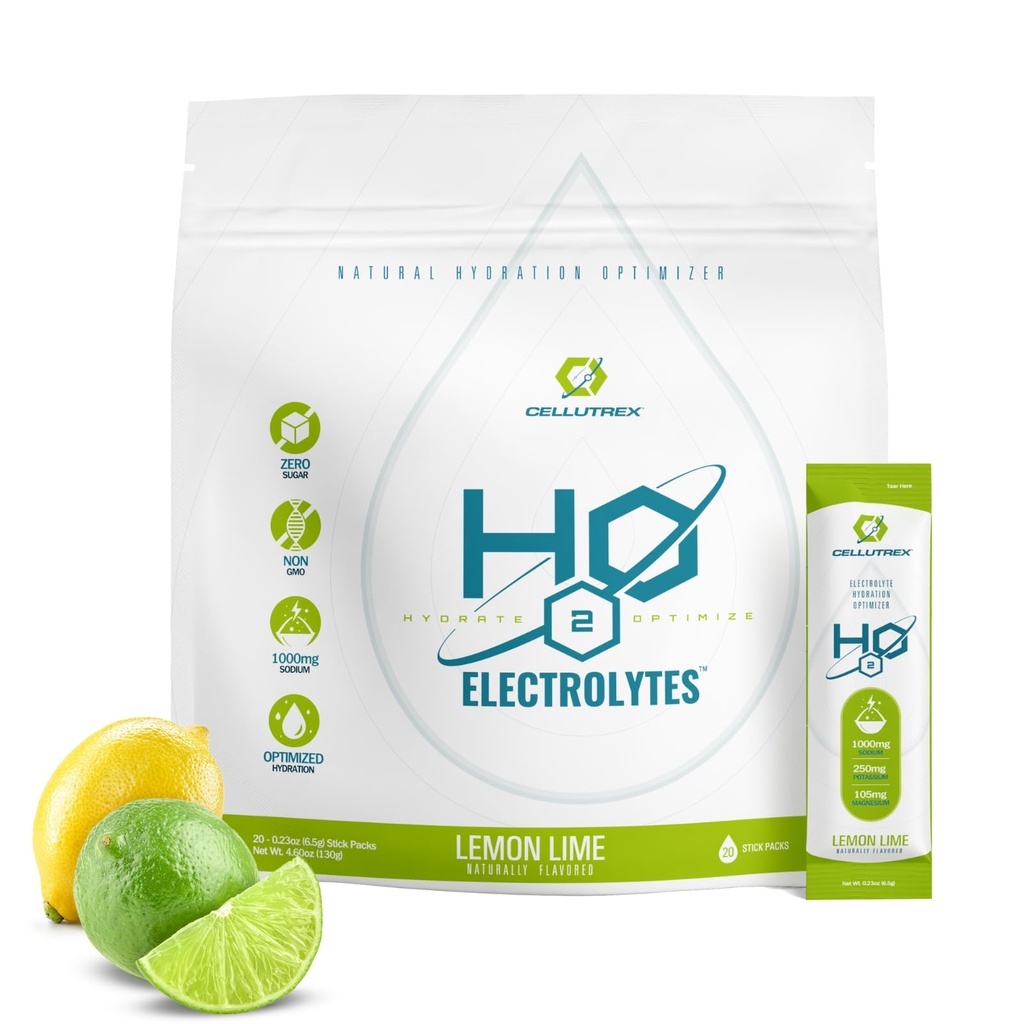 Celutrex® H2O Elektrolīti – elektrolītu pulvera maisījums, Nulles cukurs, dabiskie sāls hidrācijas iepakojumi reģenerācijai un labsajūtai, citronu laimi, 20 līmes