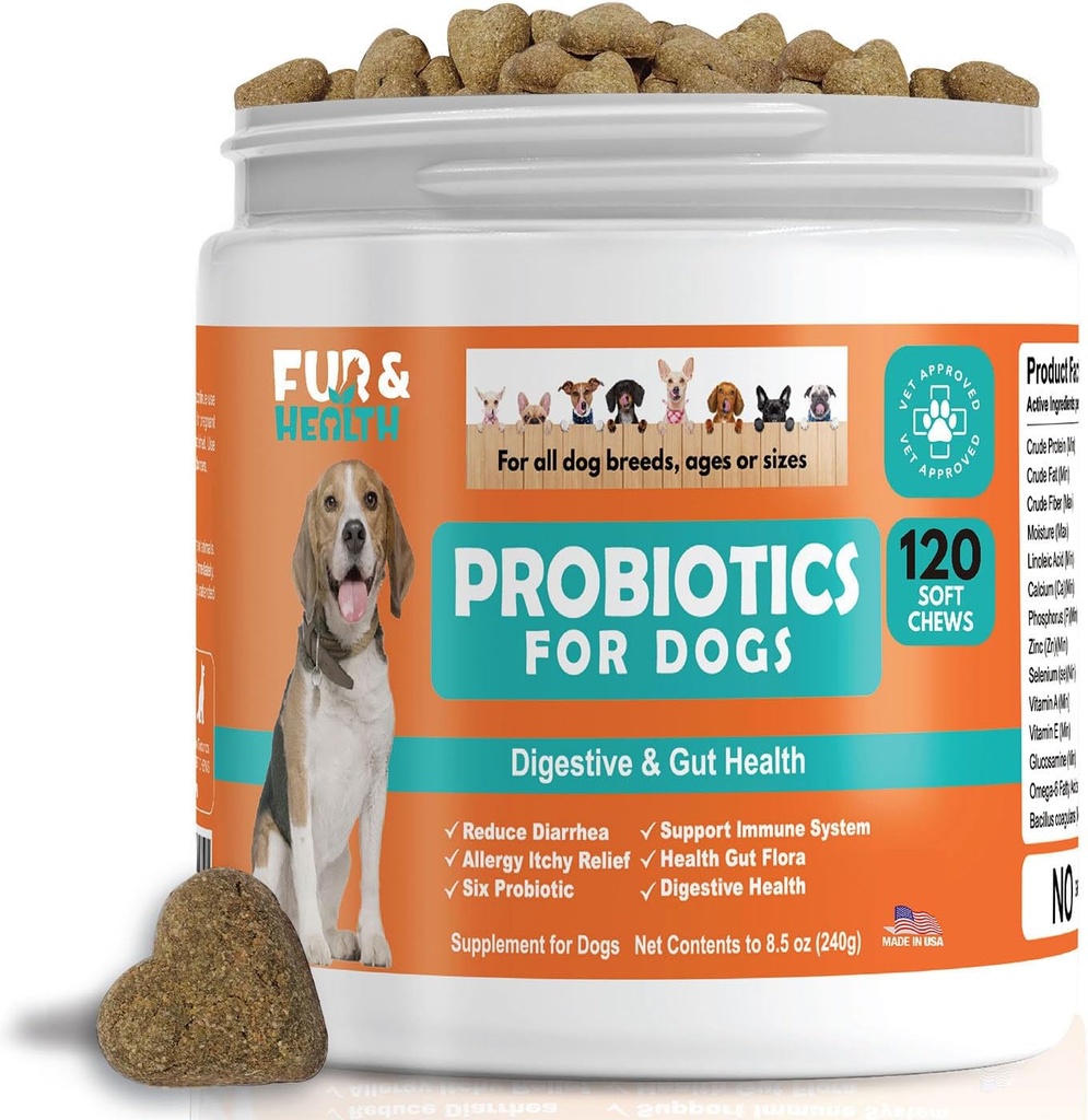 Probiotikas suņiem Gremošanas Veselības Papildinājums Alerģija un niezoša āda - Pet Caureja gāzes ārstēšana Upsets Kuņģis Relief Vistas Flavor 120 Soft Chews