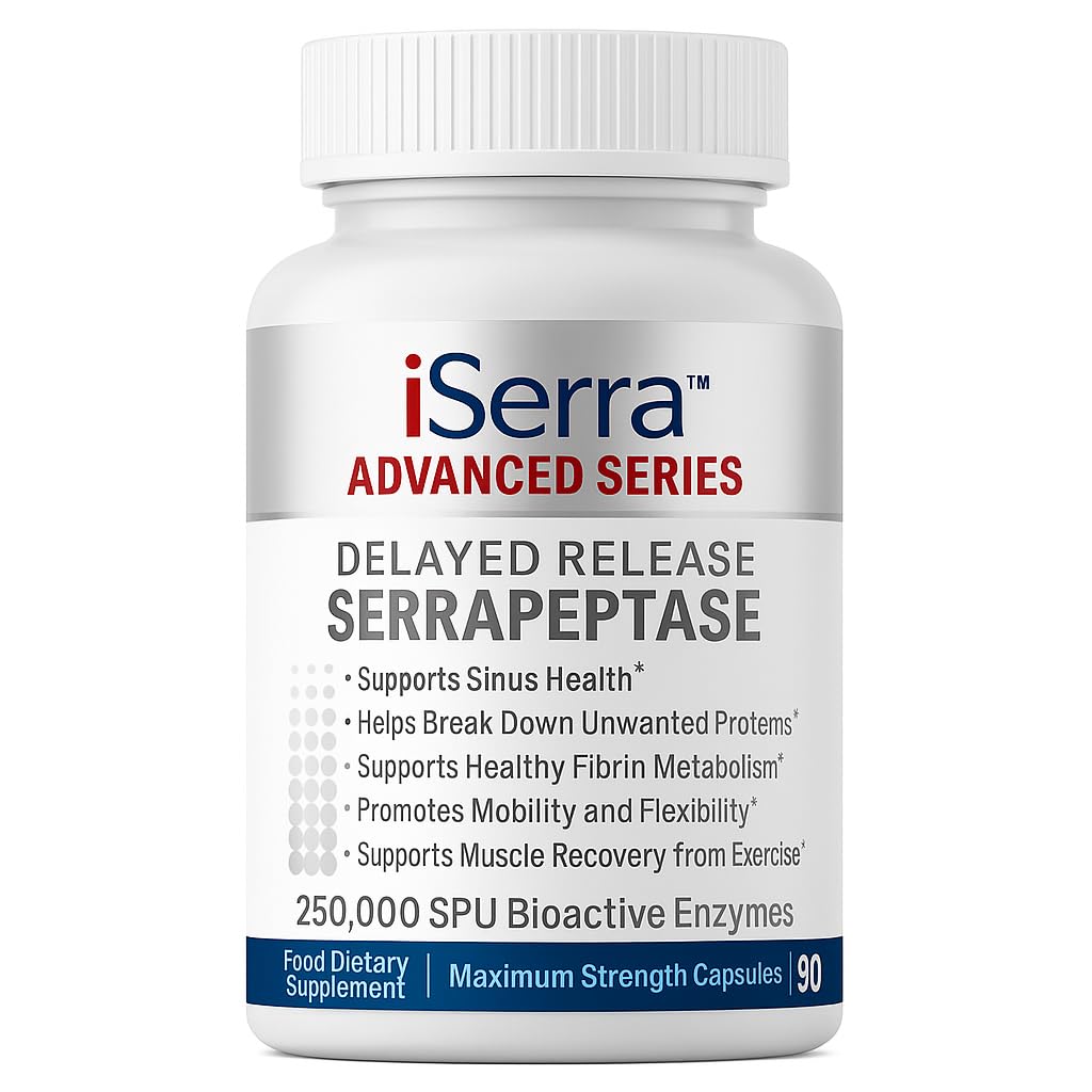 iSerra 250 000 SPU Serapeptāzes Ferments - 90 Maksimālā stipruma kapsulas - līdz 12x stiprākas nekā citas serapeptāzes - aizkavēta atbrīvošanās tehnoloģija - augstas aktivitātes ne-GMO, bez lipekļa, vegans (1. iepakojumā)