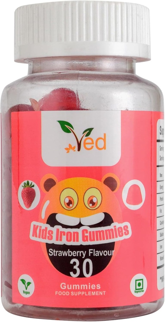Ved Kids Dzelzs Gumijas dzelzs papildinājumu, enerģijas un imūnās sistēmas – Vegan - 15 dienu piegādes, 30 košļājamās kids vitamīnu Gumijas.(15 dienu piegādes)