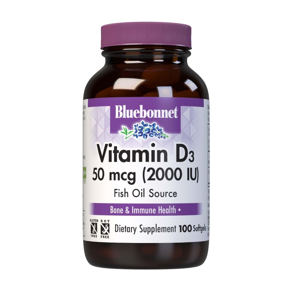 Bluebonnet vitamīns D3 2000 SV Dārzeņu kapsulas, 100 skaitīšanas kapsulas (1. iepakojums)