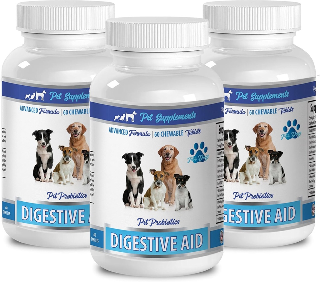 PET PIEGĀDES UN UZTURĒŠANA LLC Dog Gas Pills - Suņi Gremošanas AID PROBIOTICS - Dabīga pieeja - Risinājums sliktai elpošanai un gāzei - Pretcaureja - Suņi Slikta elpa Košļi - 3 pudeles (180 Ārsti)