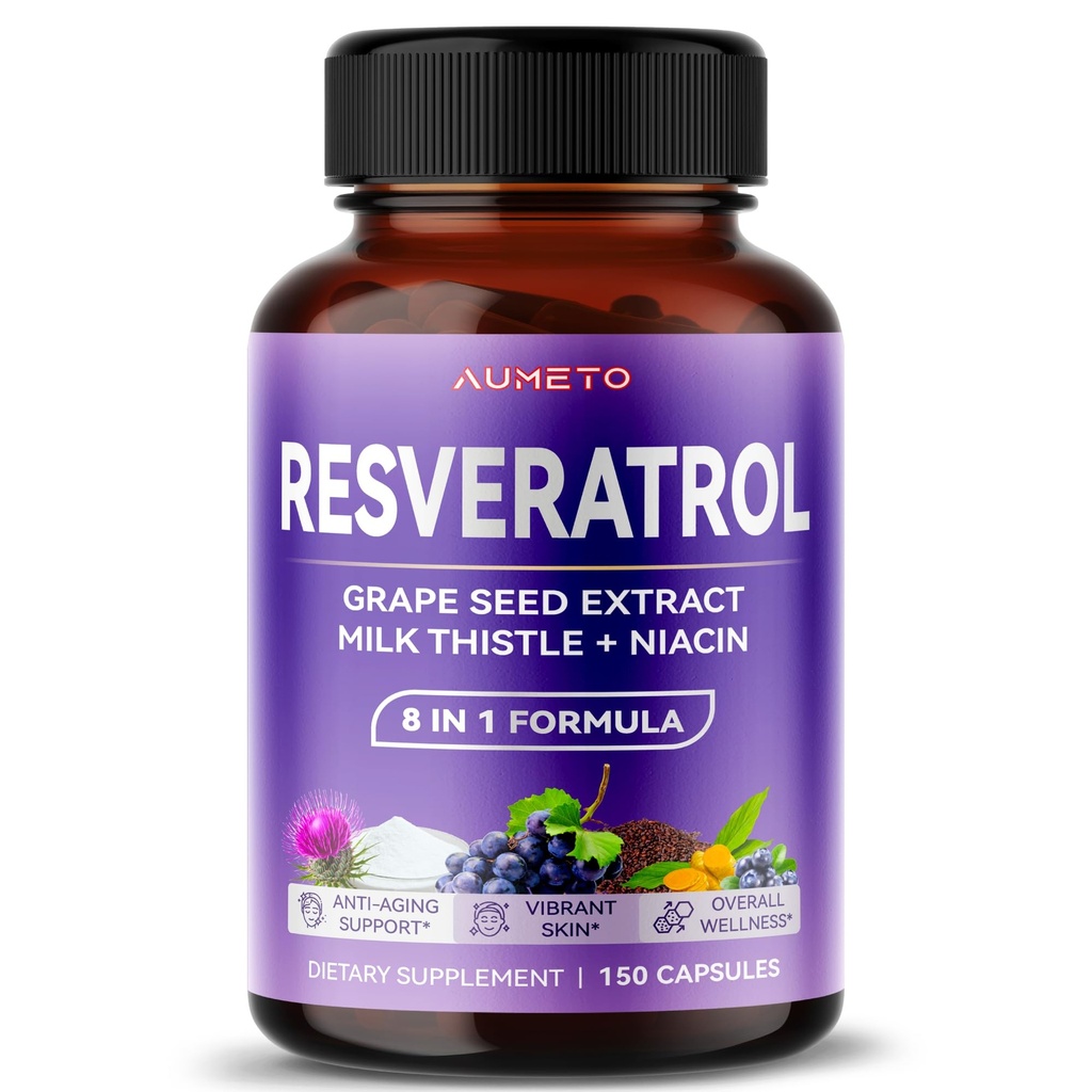 Ultra Resveratrol 8 in 1 Formula - ar vīnogu sēklu pienu Thistle Niacin (150 skaits (1. iepakojums))