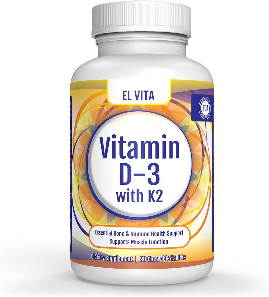 Vitamīns D3 & K2. 90 Dabas ķiršu košļājamās augu tabletes. 2-in-1 Atbalsts Vitamīnu Diētiskā Papildinājums. Veicina Essential Kaulu un Imūnās Veselības. Nav pievienots cukurs.