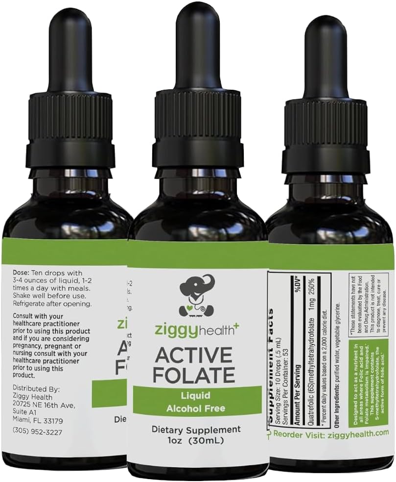 Active Folate Pure Liquid Extract Papildinājums - L-metilfolāts labākai absorbcijai, smadzeņu veselībai, šūnu funkcijas uzlabošanai, Imūnsistēma, ūdens šķīdība B komplekss, 1oz - pēc Ziggy Health