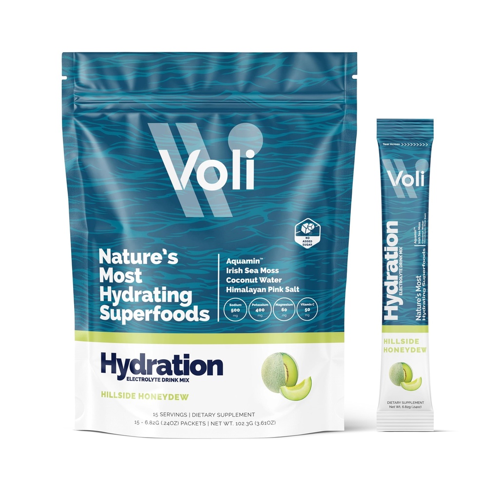 Voli Elektrolīti Pulvera paciņas Nav pievienots Cukurs Elektrolītu Dzēriens Maisījums Hidratizācijai - Keto & Gavējot Draudzīgi, Dabas Superfoods & Minerals -- Honeydew, 15-Count