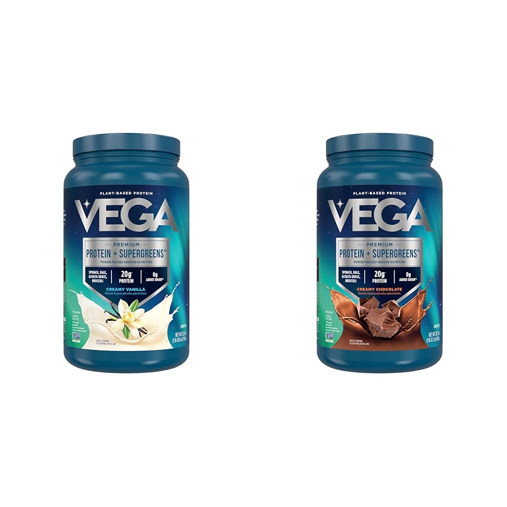 Vega Protein & Greens Bundle, Šokolāde + Vanilla (25 Kalpo katram) - augu izcelsmes olbaltumvielu pulveris, Keto-Draudzīgi, bez glutēna, bez piena, vegānu, nesojas, ne ĢMO, bez laktozes