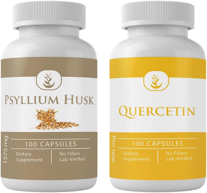 PSILIUM Husk & Quercetin Kapsulas paka (100 kapsulas katra), bez piedevām vai pildījumiem, Lab Verified