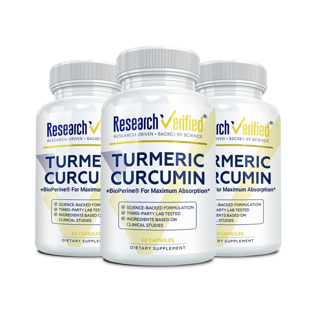 Research Verified Turmeric Curcumin - ar BioPerine, Kurkumīna C3 komplekss - Vegan - Ražots ASV - 180 Kapsulas - Ražots ASV