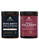 Ancient Nutrition Kaulu Broth Protein Pulveris, Tīrs, 20 Kalpojumi + Multi Kolagēna Protein Pulveris, Neuzliesmojošs, 45 Kalpojumi