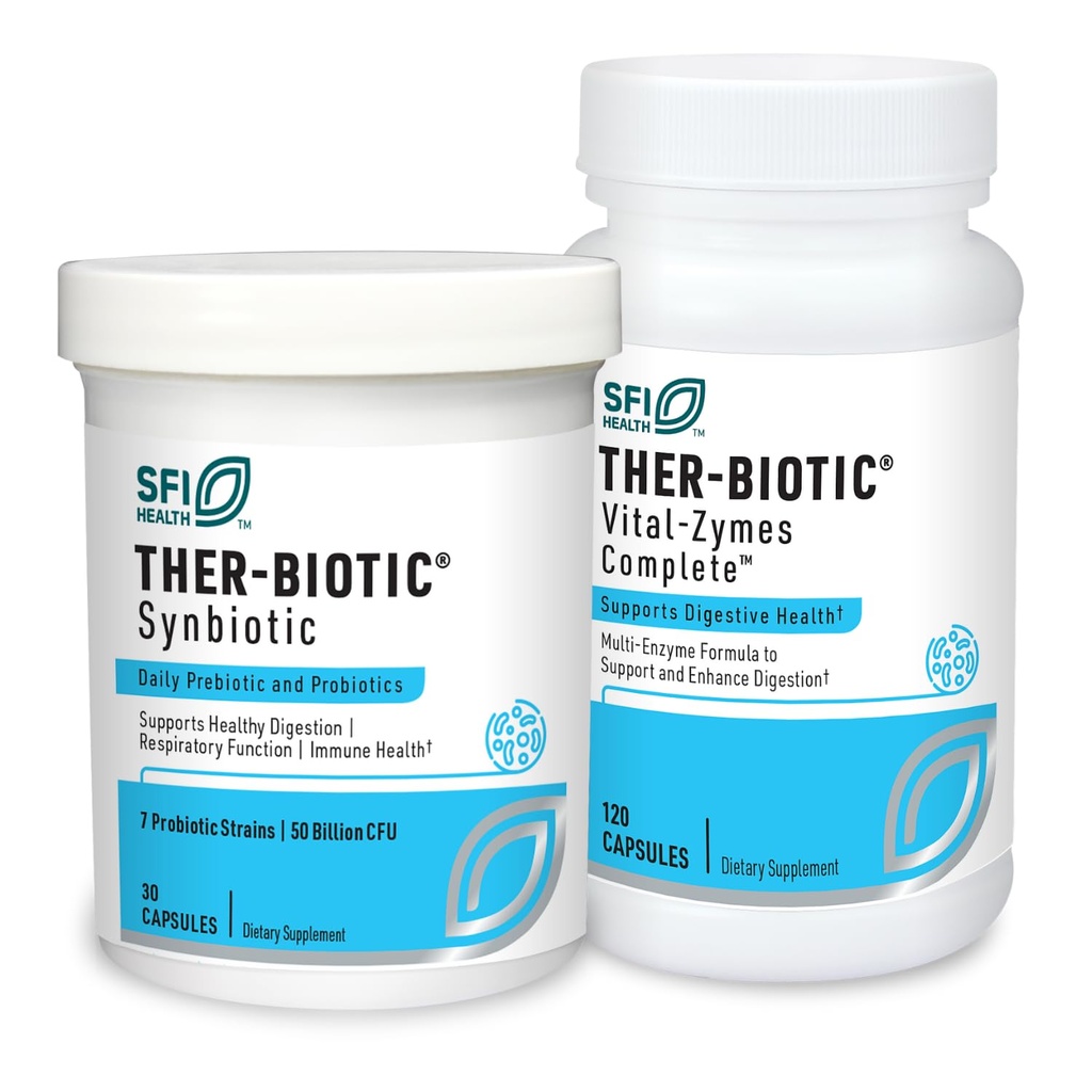 Klaire Labs Ther- Biotic Synotic Probiotic (30 Kapsulas) + Vital- Zymes Gremošanas enzīmu bars (120 Skaits) - Zema FOMAP Probiotikas papildinājums + Gremošanas palīgenzīmi - 2 Produktu komplekts