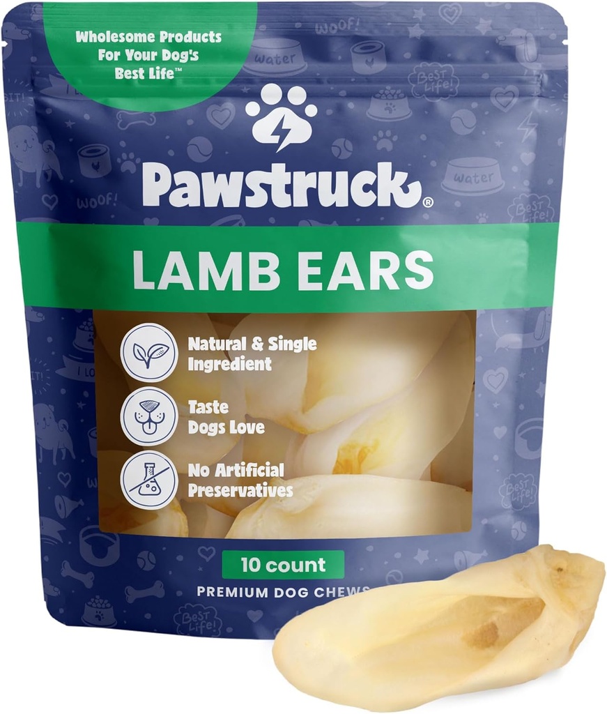 Pawstruck Dabiskās Jēra auss Košļājamā lucerna pret maziem un vidējiem suņiem - veselīgi, zemi tauki, bez mākslīgiem konservantiem, viens sastāvdaļu, ļoti Digestable - 10 skaitīšanas - iepakojums May Vary