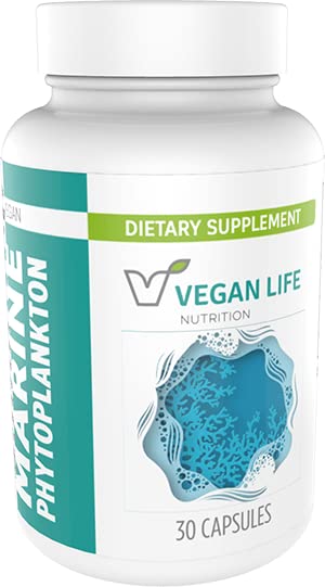 Vegan Life Nutrition - Marine Phytoplankton kapsulas - bez lipekļa, Vegan un ne- GMO uztura papildinājums ar alfa 3 CMP, lai atbalstītu šūnu veselību, enerģija, & Vitalitāte - 30 kapsulas
